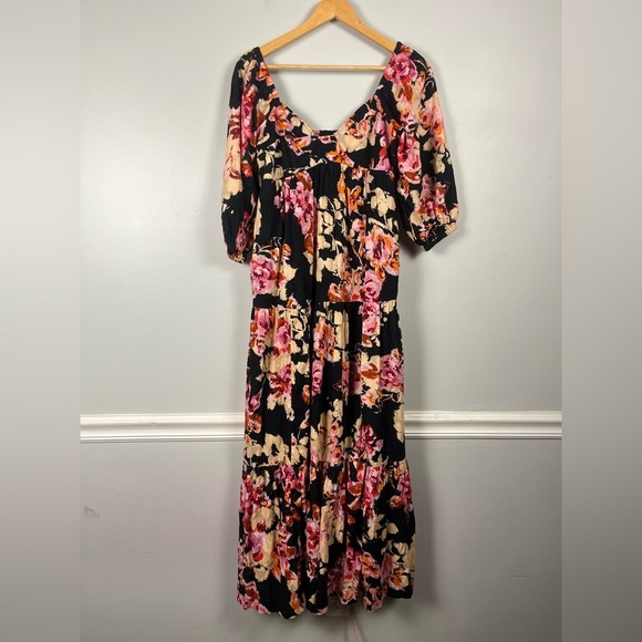 casual plus size maxi dress with sleeves Plus Size Round Neck Long Sleeve Maxi Dress with Pockets Floral / XL